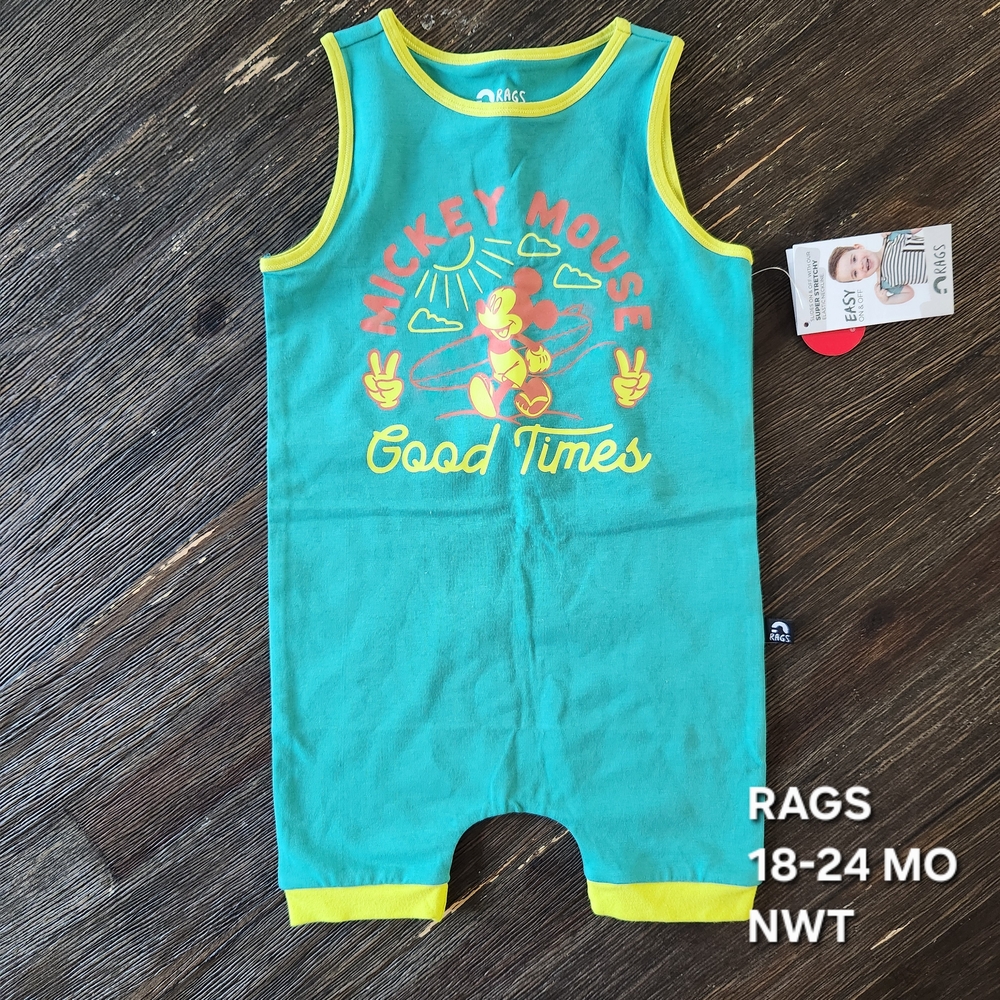 RAGS Mickey Mouse Teal and Yellow Romper